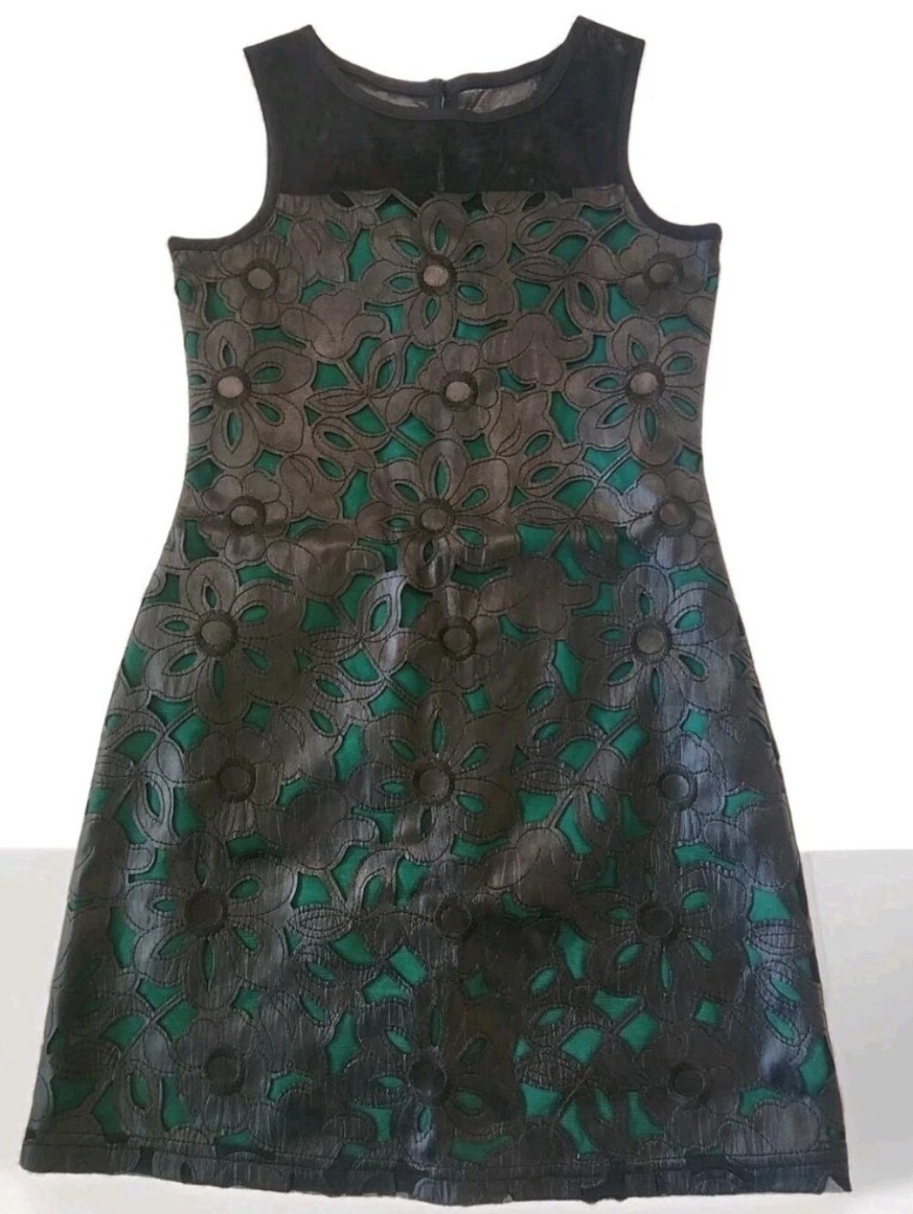 Blush by Us Angels Girls Dress Size 7 Black Faux Leather Floral Lace Green